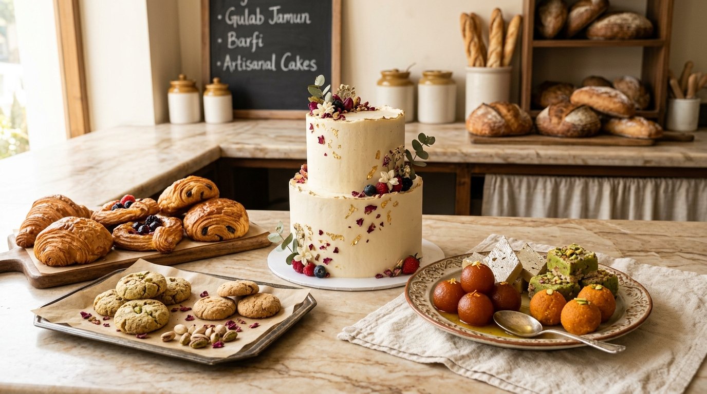 Testing artisanal patisserie and traditional mithai spread